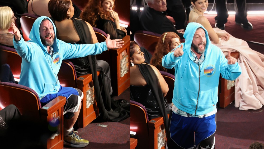 Adam Sandler outfit hoodie and shorts at the 2025 Oscars.