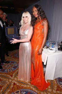 NEW YORK, NY - FEBRUARY 08:  Designer Donatella Versace and Naomi Campbell attends the amfAR New York Gala, where Harry Winson is a Presenting Sponsor, at Cipriani Wall Street on February 8, 2017 in New York City.  (Photo by Brian Ach/Getty Images for Harry Winston)