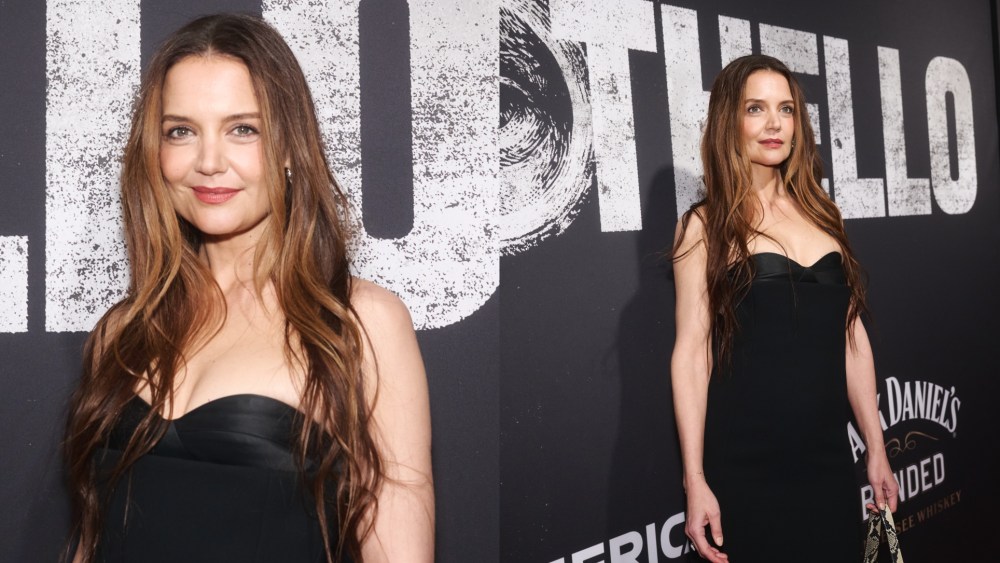 Katie Holmes wears a Khaite dress to the "Othello" opening night in New York City.