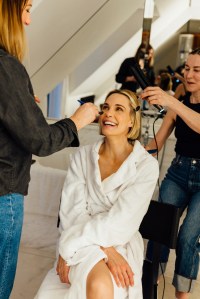 A look at Leslie Bibb getting ready for the Balmain Fall 2025 show in Paris.