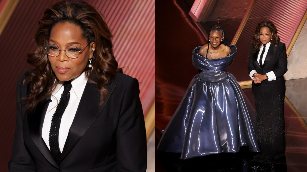 Oprah Winfrey outfit with Whoopi Goldberg wearing christian siriano dress at the 2025 Oscars.