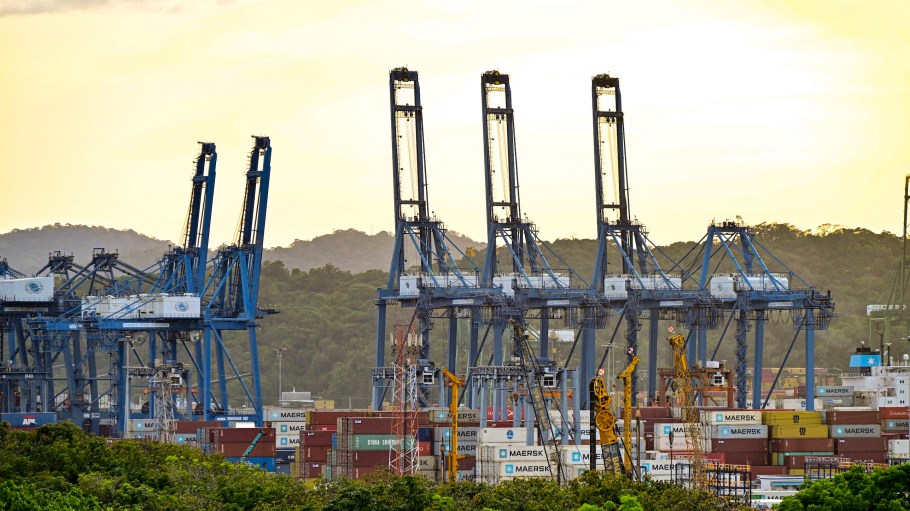 View of the Port of Balboa, managed by CK Hutchison Holdings, based in Hong Kong, located at the entrance to the Panama Canal in Panama City, on March 12, 2025.