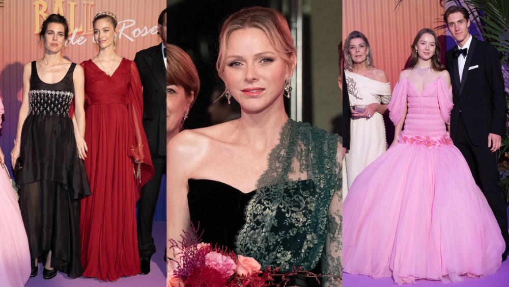 (L-R) Charlotte Casiraghi, Beatrice Borromeo, Princess Charlene of Monaco, "rincess Caroline of Hanover, Princess Alexandra of Hanover and Ben Sylvester-Strautmann attend the 2025 Rose Ball on March 29 in Monaco.