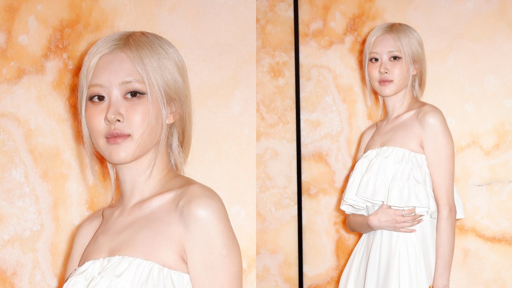 Rosé poses for photos ahead of Saint Laurent's fall 2025 collection show during Paris Fashion Week.