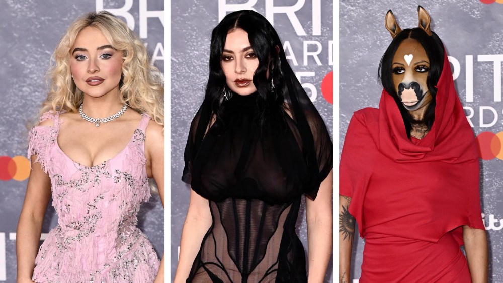 (L-R): Sabrina Carpenter, Charli XcX and HorsegiirL attends The BRIT Awards 2025 at the InterContinental London - The O2 on March 01, 2025 in London, England.