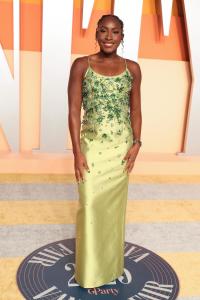 Coco Gauff at the 2025 Vanity Fair Oscar Party Hosted By Radhika Jones held at Wallis Annenberg Center for the Performing Arts on March 02, 2025 in Beverly Hills, California.