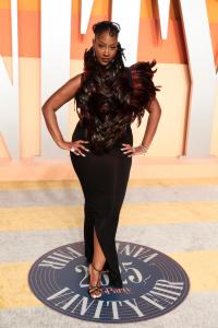 Tems at the 2025 Vanity Fair Oscar Party Hosted By Radhika Jones held at Wallis Annenberg Center for the Performing Arts on March 02, 2025 in Beverly Hills, California.