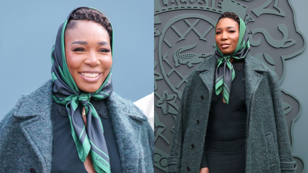 Venus Williams poses for photos ahead of the Lacoste 2025 show during Paris Fashion Week.