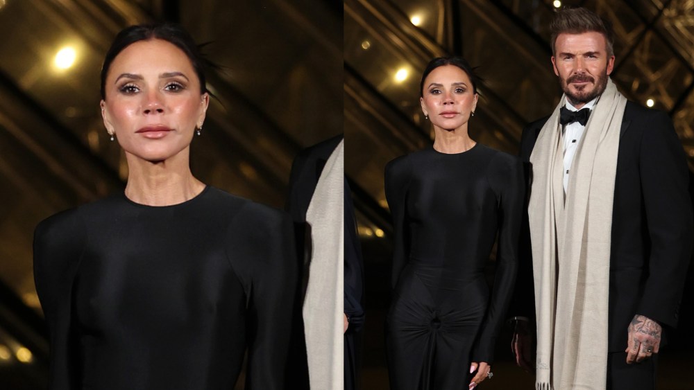 Victoria and David Beckham attend the Louvre's Grand Fashion Dinner on March 4 in Paris.
