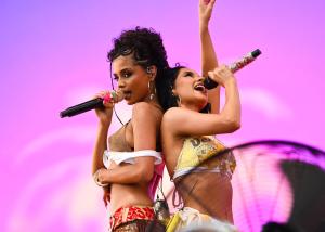 Tyla, Becky G at the 2025 Coachella Valley Music And Arts Festival on April 11, 2025 in Indio, California.