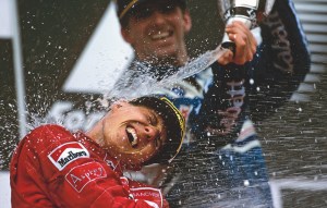 Schumacher celebrates after the San Marino Grand Prix, 1996.