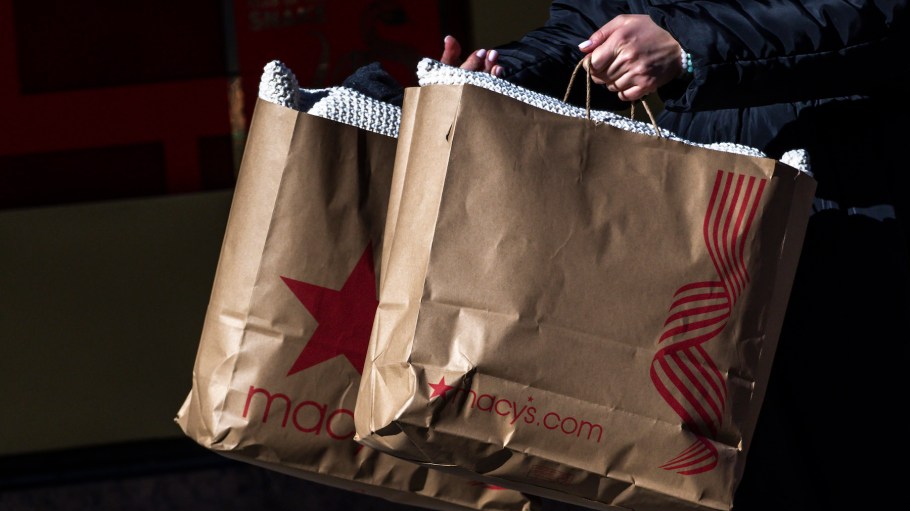 A person exits the Macy’s Flagship store in New York City on January 14, 2025.