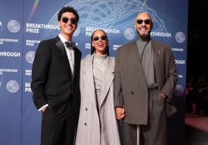 Taj Gillin, Alicia Keys, Swizz Beatz at The 11th Breakthrough Prize Ceremony held at Barker Hanger on April 05, 2025 in Santa Monica, California.