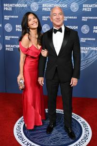 Lauren Sánchez, Jeff Bezos at The 11th Breakthrough Prize Ceremony held at Barker Hanger on April 05, 2025 in Santa Monica, California.