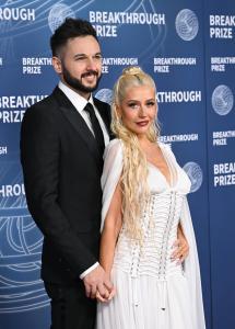 Matthew Rutler, Christina Aguilera at The 11th Breakthrough Prize Ceremony held at Barker Hanger on April 05, 2025 in Santa Monica, California.