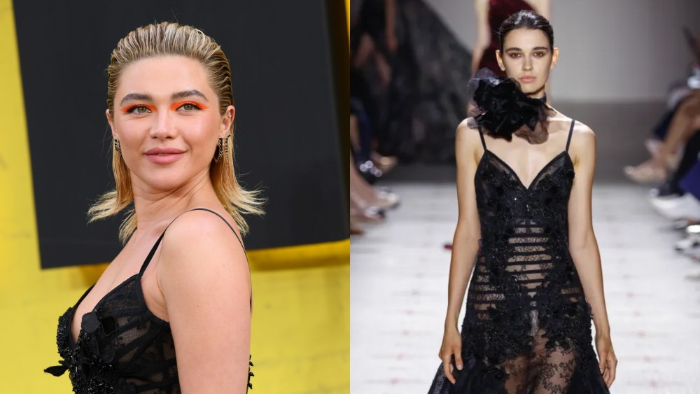 Florence Pugh wears Elie Saab's fall 2024 couture collection at the "Thunderbolts*" London premiere.