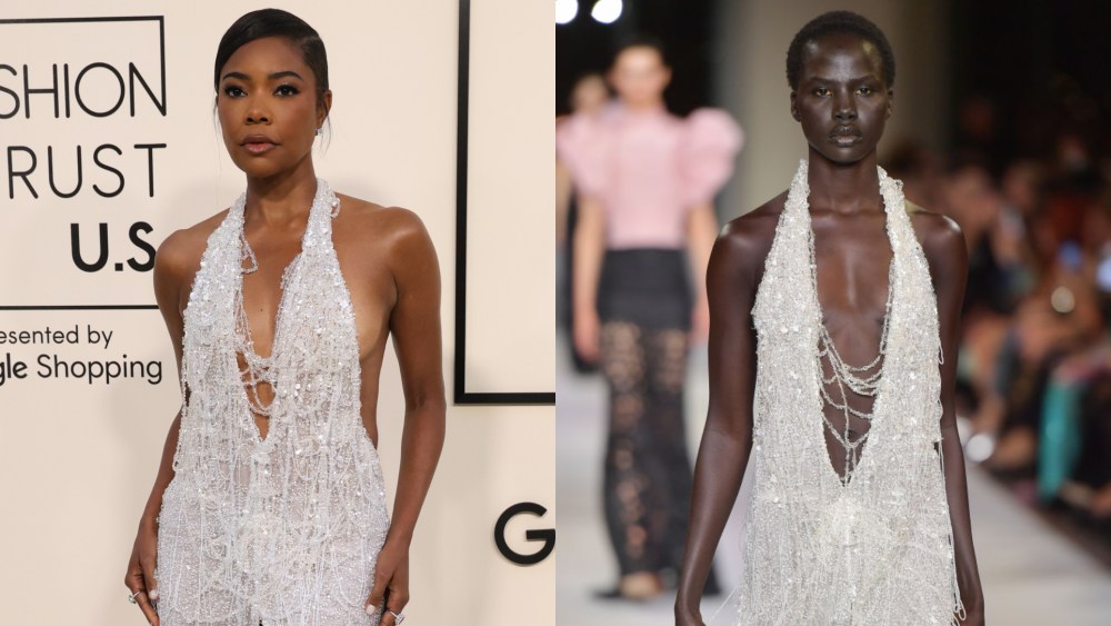 Gabrielle Union at the Fashion Trust U.S Awards 2025 held at The Lot at Formosa on April 08 in Los Angeles; A model walks the runway during the Celia Kritharioti spring 2025 couture show as part of Paris Fashion Week at on Jan. 28, 2025.