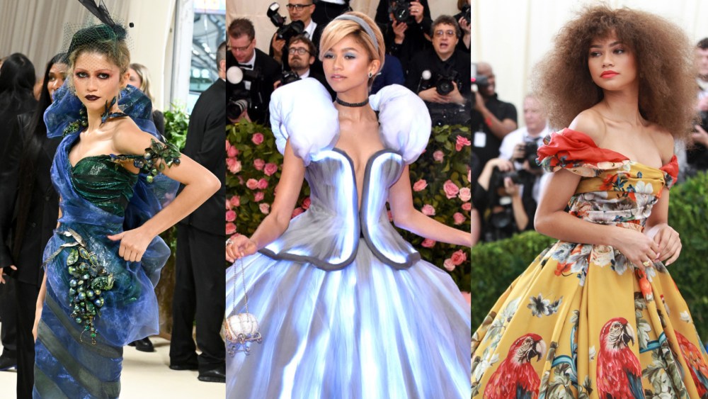 Zendaya at the Met Gala in 2024, 2019 and 2017.