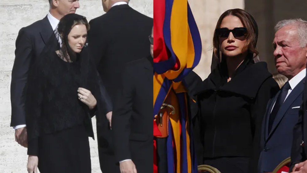 VATICAN CITY - APRIL 26,2025: Princess Charlene of Monaco and Prince Albert II of Monaco arrive ahead of the late Pope Francis' funeral ceremony at St Peter's Square at The Vatican (Photo credit should read Marco Ravagli/Future Publishing via Getty Images) VATICAN CITY, VATICAN - APRIL 26: (L-R) Italian President Sergio Mattarella, Argentina's General Secretary of the Presidency Karina Milei, Argentina's President Javier Milei, Queen Rania Of Jordan and King Abdullah II of Jordan attend the funeral of Pope Francis in St. Peter’s Square on April 26, 2025 in Vatican City, Vatican. Pope Francis died on April 21st at the age of 88. Born in Argentina as Jorge Mario Bergoglio, he was the first Latin American and the first Jesuit to become Pope when elected in 2013. Taking the name Francis after St Francis of Assisi, he promoted a more humble version of the papacy than many of his predecessors. He will be buried outside of the Vatican in a simple wooden coffin at the Basilica Santa Maria Maggiore.  (Photo by Franco Origlia/Getty Images)