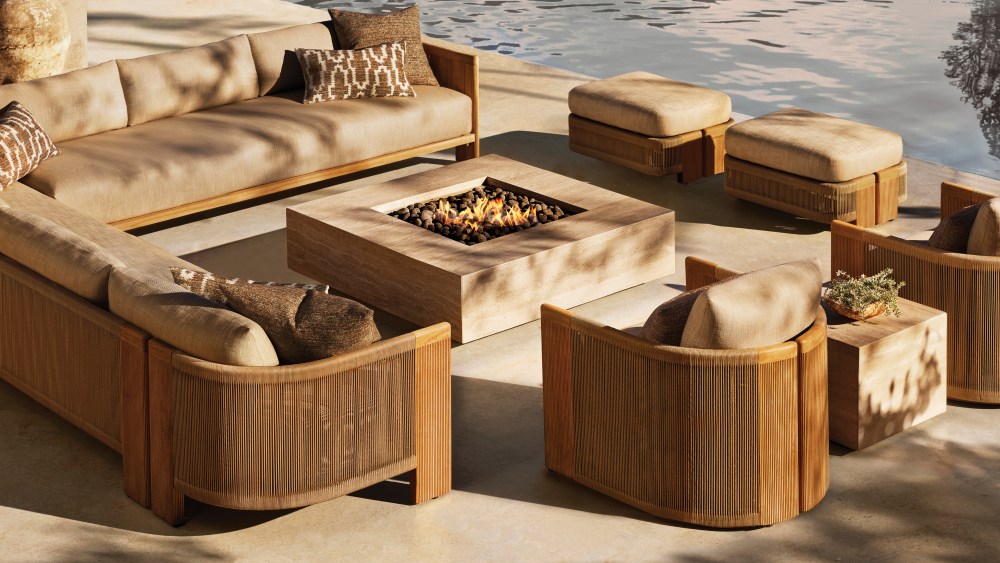 From the RH Outdoor Striata Teak Collection.