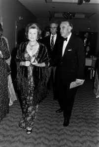 Pamela Harriman (L) and W. Averell Harriman (R) attend a fundraising dinner presented by the Democratic Study Group, honoring New York Governor W. Averell Harriman, at the Sheraton Hotel in Washington, D.C., on May 15, 1974. (Photo by Guy DeLort/WWD/Penske Media via Getty Images)