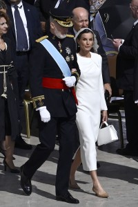 VATICAN CITY, VATICAN - MAY 18: King Felipe VI of Spain and Queen Letizia of Spain arrive ahead of the Inauguration Mass of Pope Leo XIV in St Peter's Square on May 18, 2025 in Vatican City, Vatican. Pope Leo XIV (formerly Cardinal Robert Francis Prevost) presided over his inauguration mass in St Peter's Square after his election on May 8th. (Photo by Antonio Masiello/Getty Images)