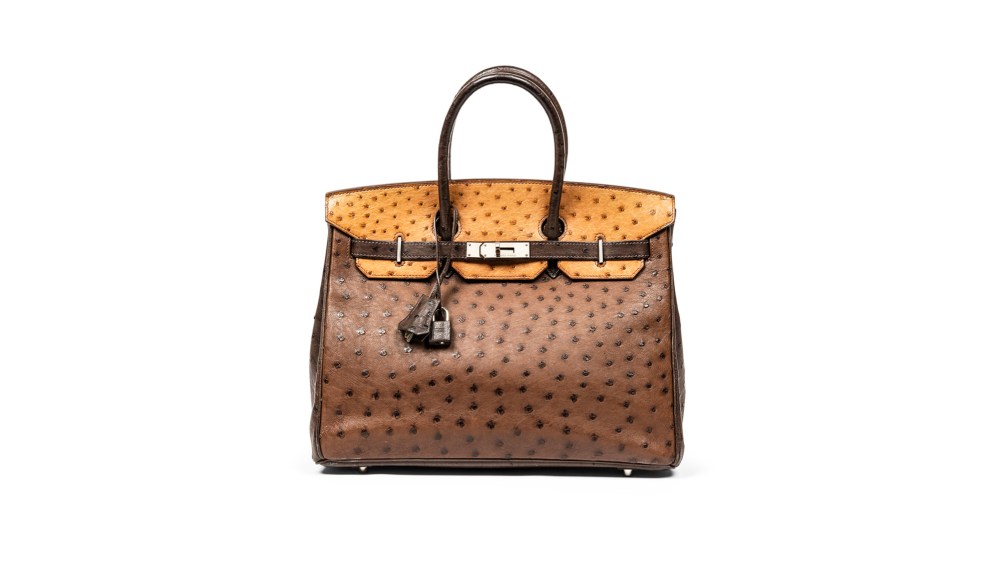 An Hermès Ostrich Tri-Color Birkin 35 with Palladium Hardware owned by Lorraine Schwartz