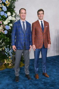 Peyton Manning, Eli Manning at the Disney 2025 Upfront Red Carpet held at North Javits Center on May 13, 2025 in New York, New York.