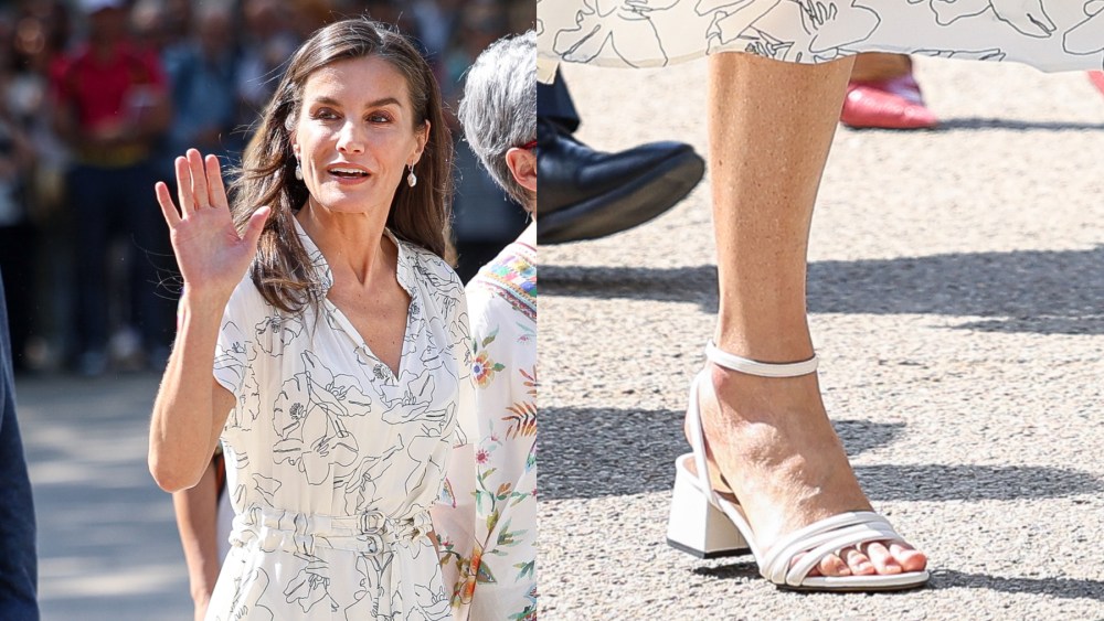 Queen Letizia of Spain attends the inauguration of the Madrid Book Fair 2025 at Retiro Park on May 30, 2025 in Madrid, Spain, hugo boss block heel sandals shoes