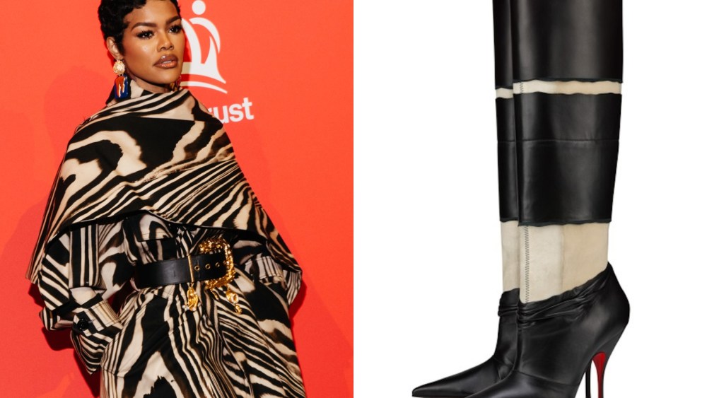 Left: Teyana Taylor at the King's Trust Gala held at Casa Cipriani on May 01, 2025 in New York, New York.
Right: Christian Louboutin x Maison Margiela Xrismarteen boot.