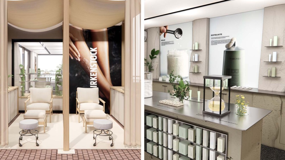 A rendering of the Birkenstock Care Essential foot care pop-up opening May 31 at The Grove in Los Angeles.