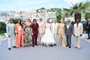 Greg Tarzan Davis, Angela Bassett, Hannah Waddingham, Tom Cruise, Christopher McQuarrie, Hayley Atwell, Simon Pegg, Pom Klementieff, Esai Morales, Tramell Tillman at the "Mission: Impossible – The Final Reckoning" Photocall at the 78th Cannes Film Festival held at Palais des Festivals on May 14, 2025 in Cannes, France.