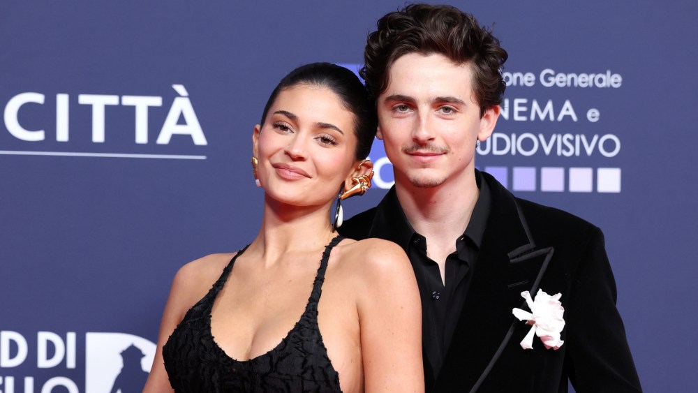 Kylie Jenner, left, and Timothée Chalamet attend the red carpet during the 70th David Di Donatello on May 7, 2025 in Rome.