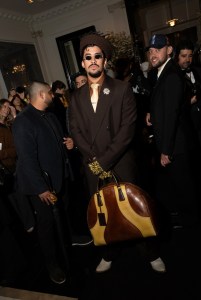 Bad Bunny at The Carlyle Hotel before the 2025 Met Gala: "Superfine: Tailoring Black Style" held at the Metropolitan Museum of Art on May 5, 2025 in New York, New York.