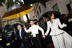 Nick Jonas, Priyanka Chopra at The Carlyle Hotel before the 2025 Met Gala: "Superfine: Tailoring Black Style" held at the Metropolitan Museum of Art on May 5, 2025 in New York, New York.