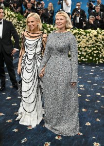 Tory Burch, Pamela Anderson at The 2025 Met Gala Celebrating "Superfine: Tailoring Black Style" held at the Metropolitan Museum of Art on May 05, 2025 in New York, New York.
