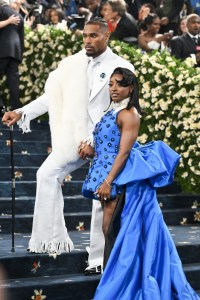 Jonathan Owens, Simone Biles at The 2025 Met Gala Celebrating "Superfine: Tailoring Black Style" held at the Metropolitan Museum of Art on May 05, 2025 in New York, New York.