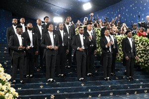 Singers perform at The 2025 Met Gala Celebrating "Superfine: Tailoring Black Style" held at the Metropolitan Museum of Art on May 05, 2025 in New York, New York.