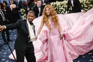 Usher in Ralph Lauren Purple Label and Shakira Prabal Gurung at the 2025 Met Gala