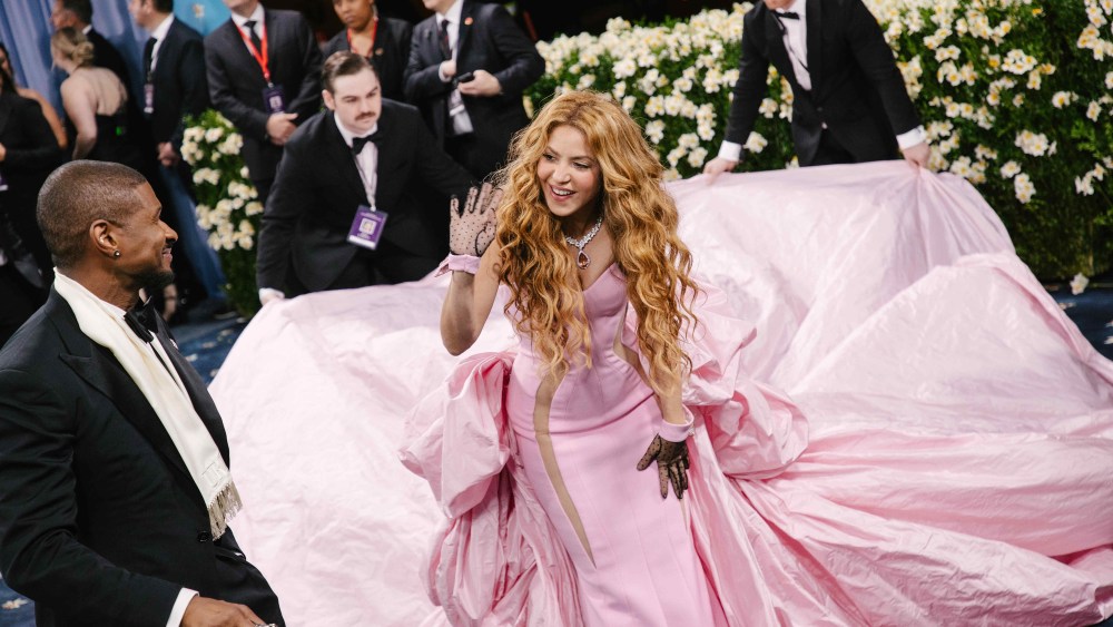 Usher in Ralph Lauren Purple Label and Shakira in Prabal Gurung at the 2025 Met Gala