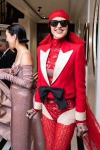 Eva Chen, Amelia Gray Hamlin at The Mark Hotel before the 2025 Met Gala: "Superfine: Tailoring Black Style" held at the Metropolitan Museum of Art on May 5, 2025 in New York, New York.
