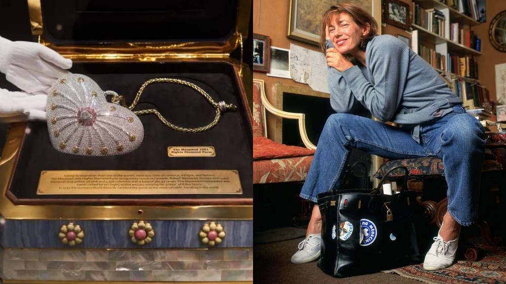 The most expensive bags: Mouawad 1001 Nights diamond purse; Jane Birkin’s original Hermès Birkin.