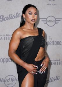 Jordan Chiles at the Sports Illustrated Swimsuit Issue launch party held at the Hard Rock Times Square on May 15, 2025 in New York, New York.