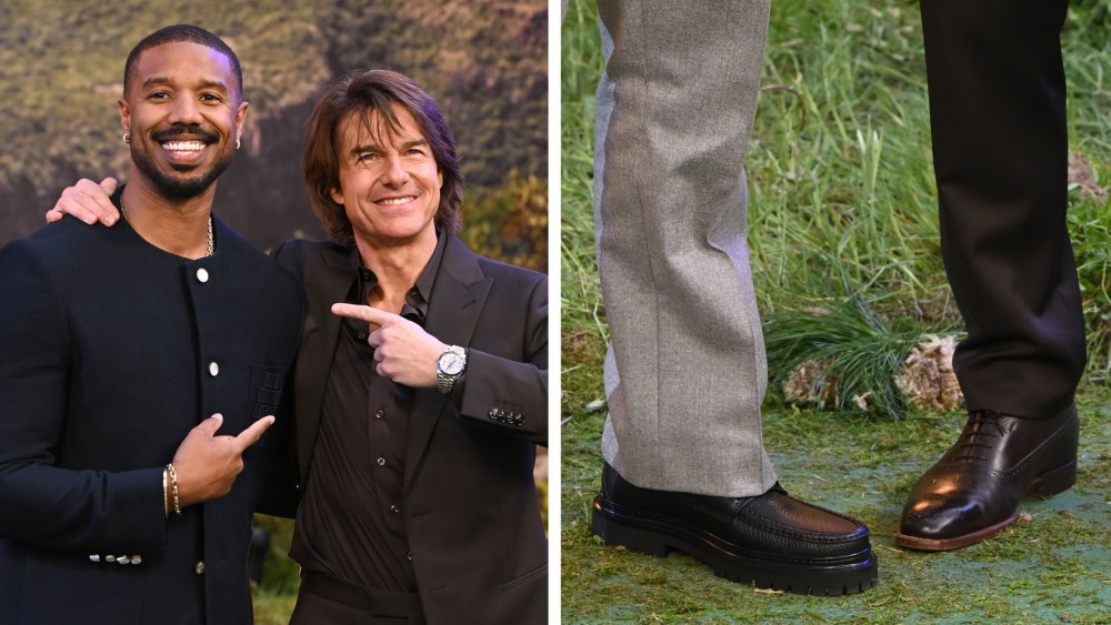 =Michael B. Jordan and Tom Cruise  attend the Global Premiere Red Carpet in support of "Mission: Impossible - The Final Reckoning" at Leicester Square on May 15, 2025, in London, shoes and height