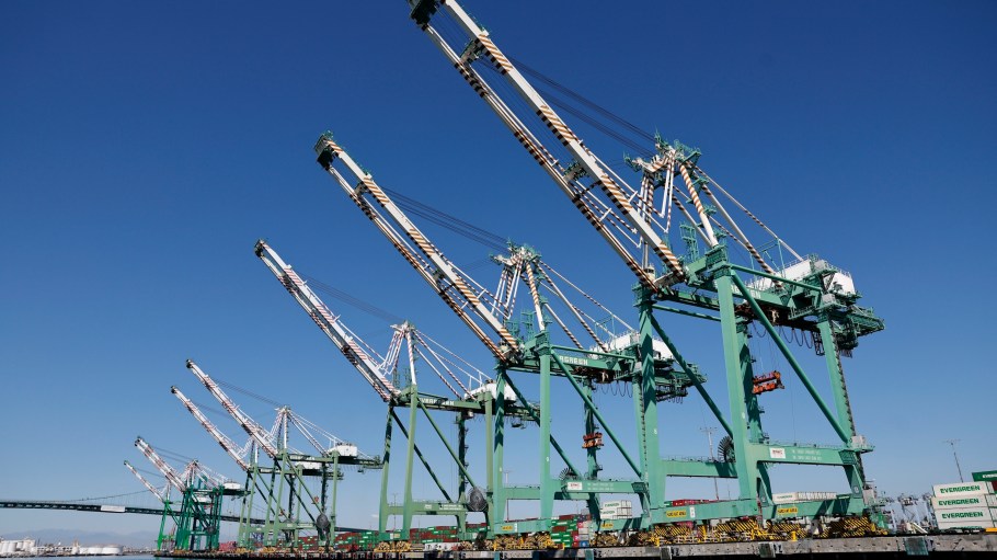 Shanghai Zhenhua Heavy Industries (ZPMC) manufactures 80 percent of cranes currently used at U.S. ports, like these at the Port of Los Angeles.