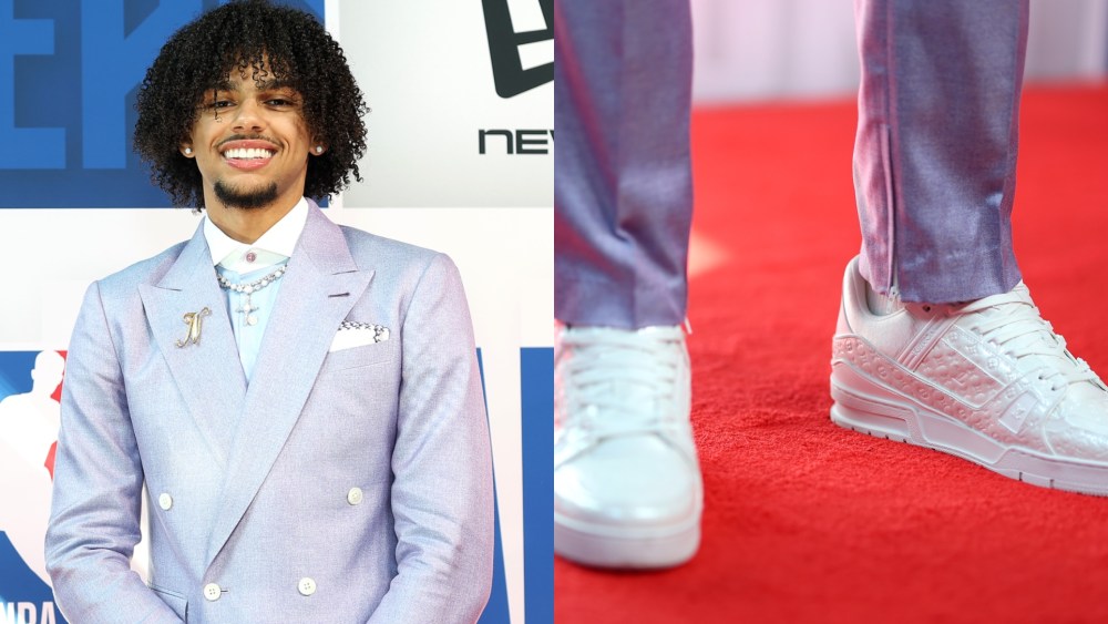 Asa Newell wears Louis Vuitton sneakers at the 2025 NBA Draft