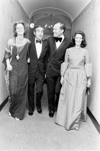 (L-R) Michelle Mazzola, Anthony T. Mazzola, Leonard Lauder, and Evelyn Lauder attend a private pre-Canaration Ball event held at the Waldorf-Astoria suite of Richard Deems in New York City on April 26, 1972. (Photo by Nick Machalaba/WWD/Penske Media via Getty Images)