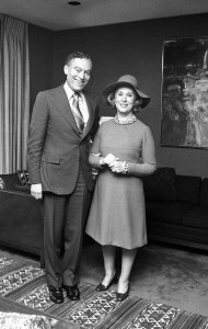 Estee Lauder with her son Leonard Lauder at her office. (Photo by Fairchild Archive/Penske Media via Getty Images)