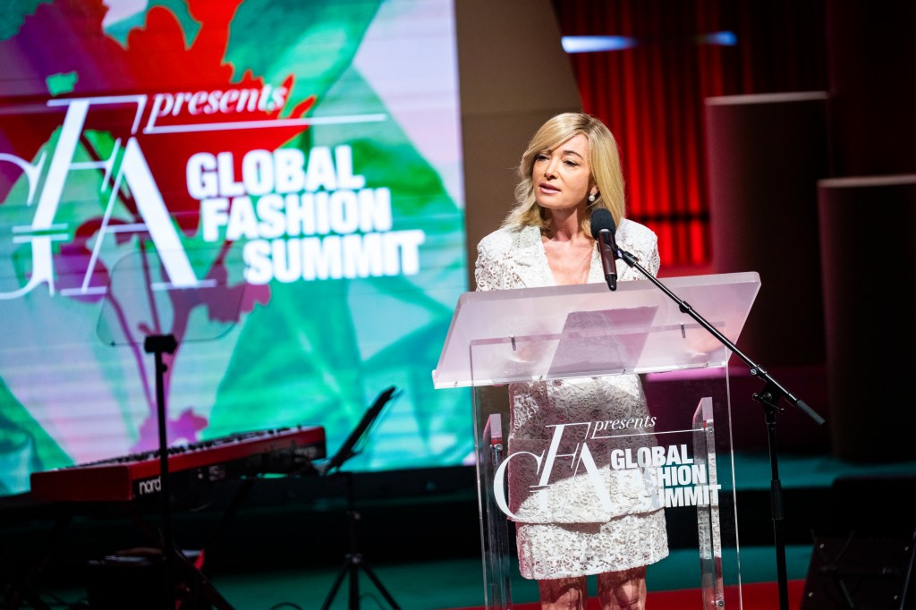 COPENHAGEN, DENMARK - JUNE 4: Federica
Marchionni, CEO of Global Fashion Agenda speaks on stage at The Global Fashion Summit at The DR Concert Hall on June 4, 2025 in Copenhagen, Denmark. (Photo by Martin Sylvest Andersen/Getty Images)
