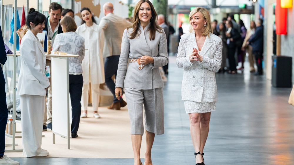 COPENHAGEN, DENMARK - JUNE 4: Queen Mary of Denmark being shown around by Federica
Marchionni, CEO of Global Fashion Agenda (R) at The Global Fashion Summit at The DR Concert Hall on June 4, 2025 in Copenhagen, Denmark. (Photo by Martin Sylvest Andersen/Getty Images)
